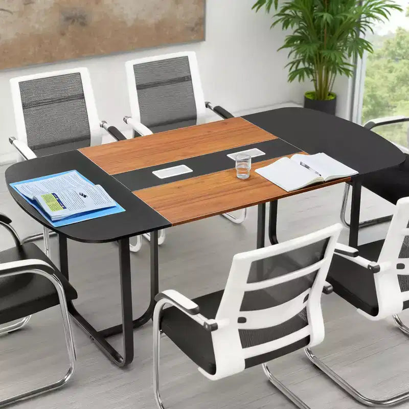 Table de conférence VEVOR, table de réunion de bureau ovale de 1,8 m pour 6-8 personnes, bureau de séminaire moderne avec pieds en métal, grande table de réunion, noir et marron