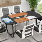 Table de conférence VEVOR, table de réunion de bureau ovale de 1,8 m pour 6-8 personnes, bureau de séminaire moderne avec pieds en métal, grande table de réunion, noir et marron