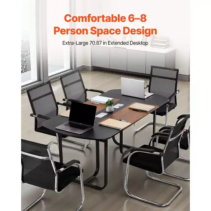 Table de conférence VEVOR, table de réunion de bureau ovale de 1,8 m pour 6-8 personnes, bureau de séminaire moderne avec pieds en métal, grande table de réunion, noir et marron