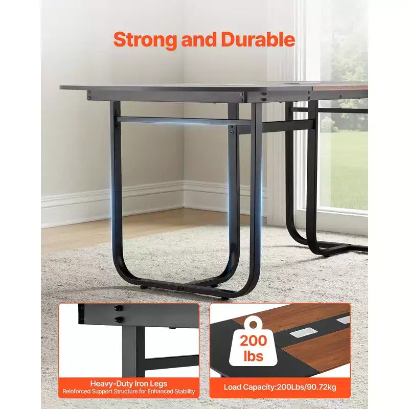 Table de conférence VEVOR, table de réunion de bureau ovale de 1,8 m pour 6-8 personnes, bureau de séminaire moderne avec pieds en métal, grande table de réunion, noir et marron