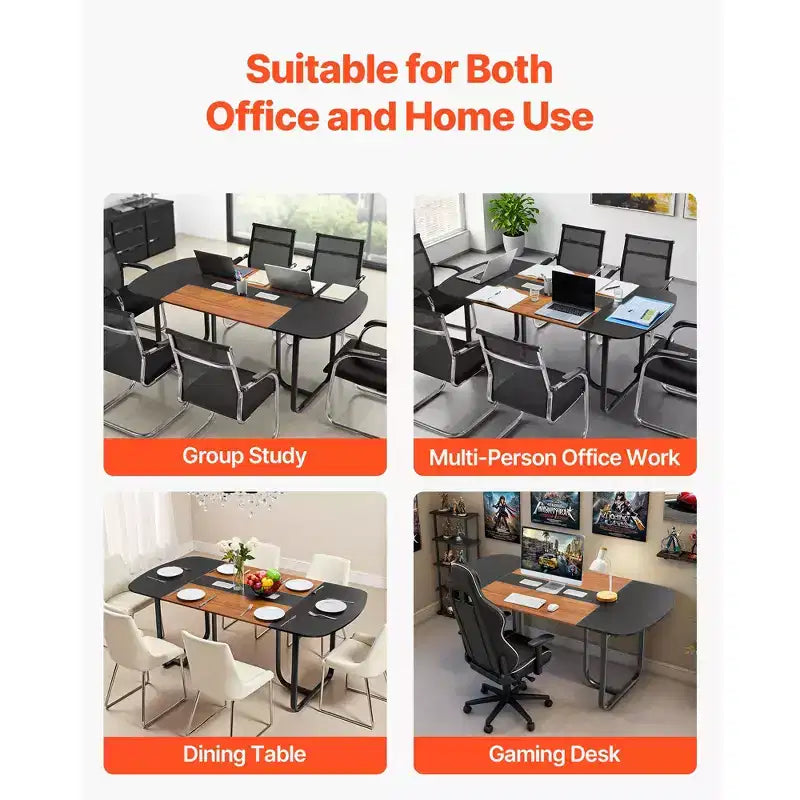 Table de conférence VEVOR, table de réunion de bureau ovale de 1,8 m pour 6-8 personnes, bureau de séminaire moderne avec pieds en métal, grande table de réunion, noir et marron