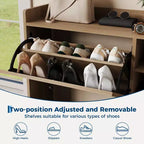 Meuble à chaussures autoportant en rotin avec 3 tiroirs basculants et 5 étagères, organisateur de rangement de chaussures pour entrée ou couloir