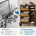 Meuble à chaussures autoportant en rotin avec 3 tiroirs basculants et 5 étagères, organisateur de rangement de chaussures pour entrée ou couloir