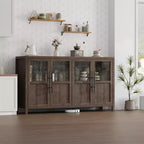Buffet vaisselier 55 po avec 4 portes vitrées – Meuble de bar à vin pour cuisine, salle à manger, salon
