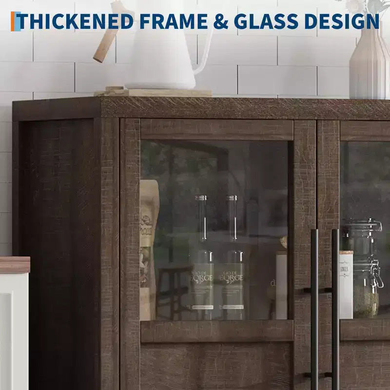 Buffet vaisselier 55 po avec 4 portes vitrées – Meuble de bar à vin pour cuisine, salle à manger, salon