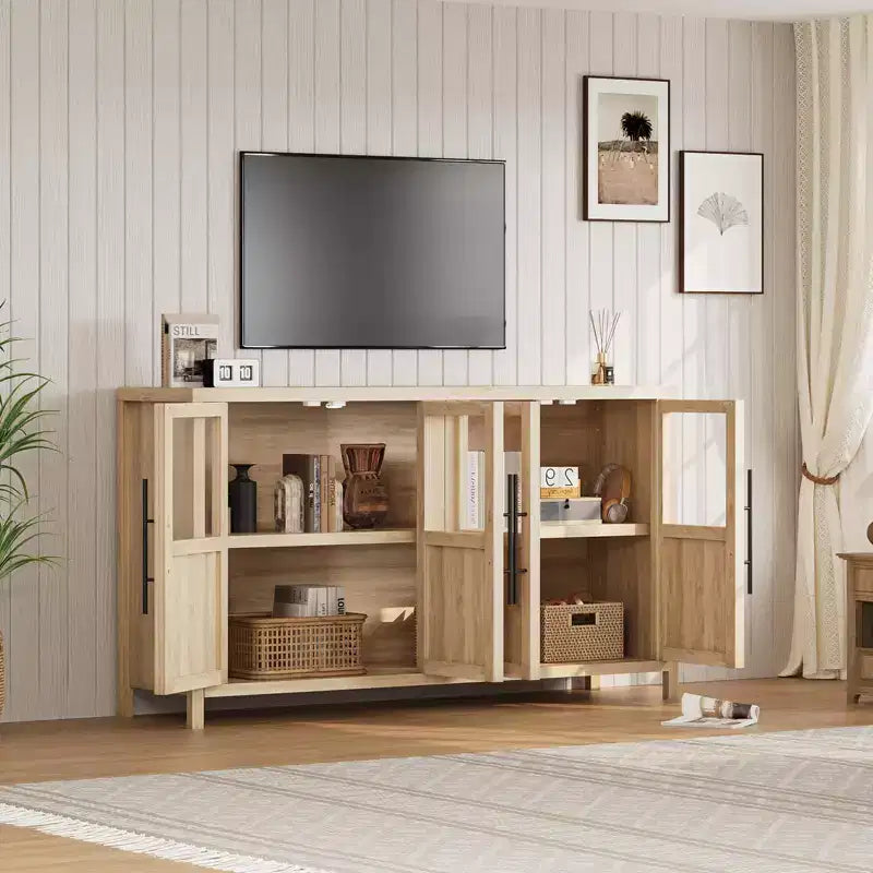 Buffet vaisselier 55 po avec 4 portes vitrées – Meuble de bar à vin pour cuisine, salle à manger, salon
