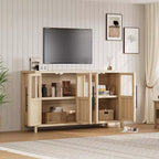 Buffet vaisselier 55 po avec 4 portes vitrées – Meuble de bar à vin pour cuisine, salle à manger, salon
