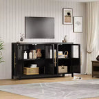 Buffet vaisselier 55 po avec 4 portes vitrées – Meuble de bar à vin pour cuisine, salle à manger, salon