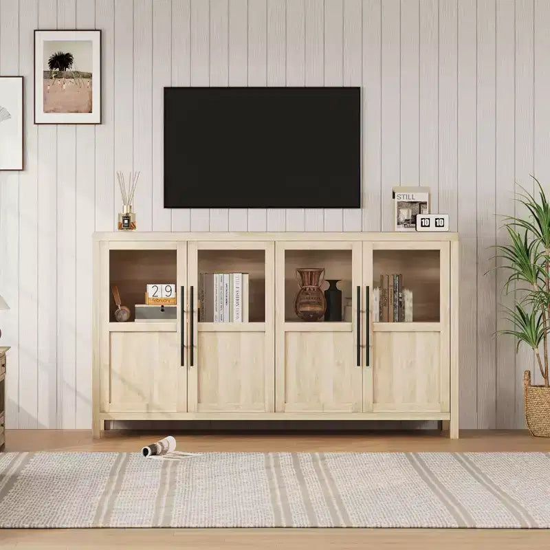 Buffet vaisselier 55 po avec 4 portes vitrées – Meuble de bar à vin pour cuisine, salle à manger, salon