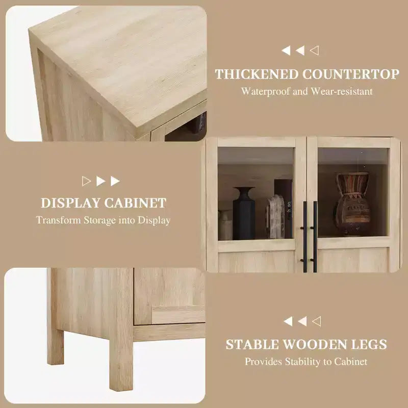 Buffet vaisselier 55 po avec 4 portes vitrées – Meuble de bar à vin pour cuisine, salle à manger, salon