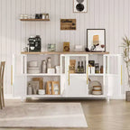 Buffet vaisselier 55 po avec 4 portes vitrées – Meuble de bar à vin pour cuisine, salle à manger, salon