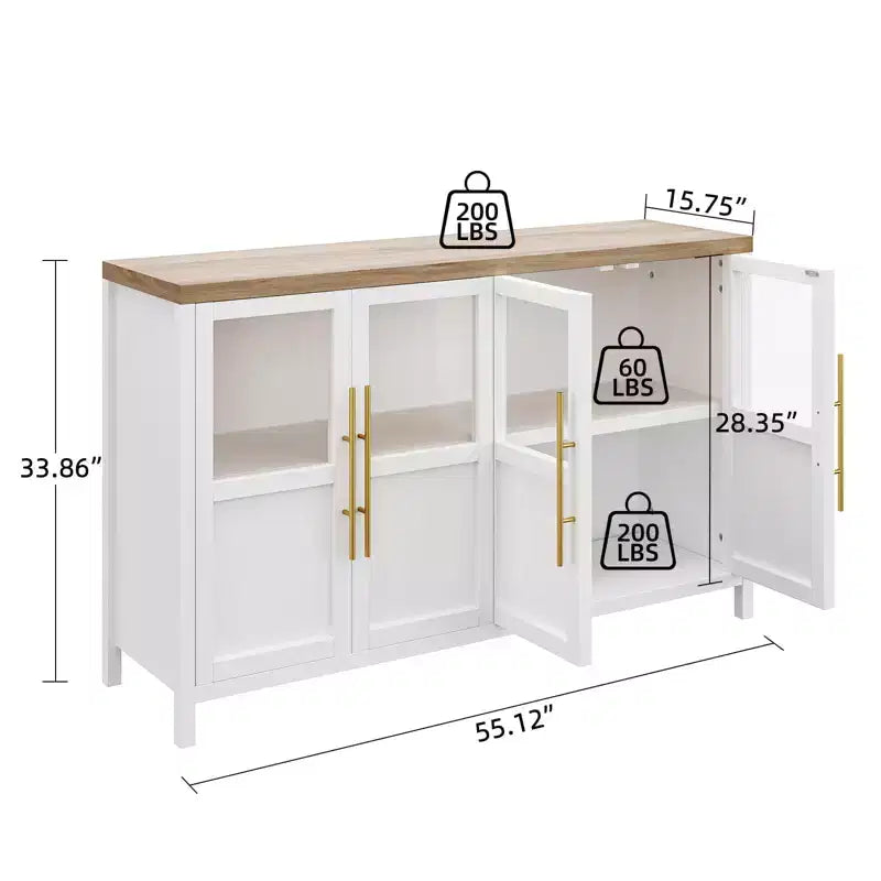 Buffet vaisselier 55 po avec 4 portes vitrées – Meuble de bar à vin pour cuisine, salle à manger, salon