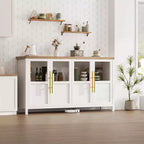Buffet vaisselier 55 po avec 4 portes vitrées – Meuble de bar à vin pour cuisine, salle à manger, salon