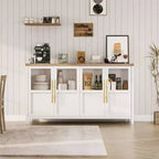 Buffet vaisselier 55 po avec 4 portes vitrées – Meuble de bar à vin pour cuisine, salle à manger, salon