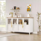 Buffet vaisselier 55 po avec 4 portes vitrées – Meuble de bar à vin pour cuisine, salle à manger, salon