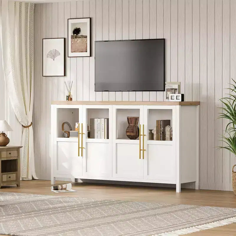 Buffet vaisselier 55 po avec 4 portes vitrées – Meuble de bar à vin pour cuisine, salle à manger, salon