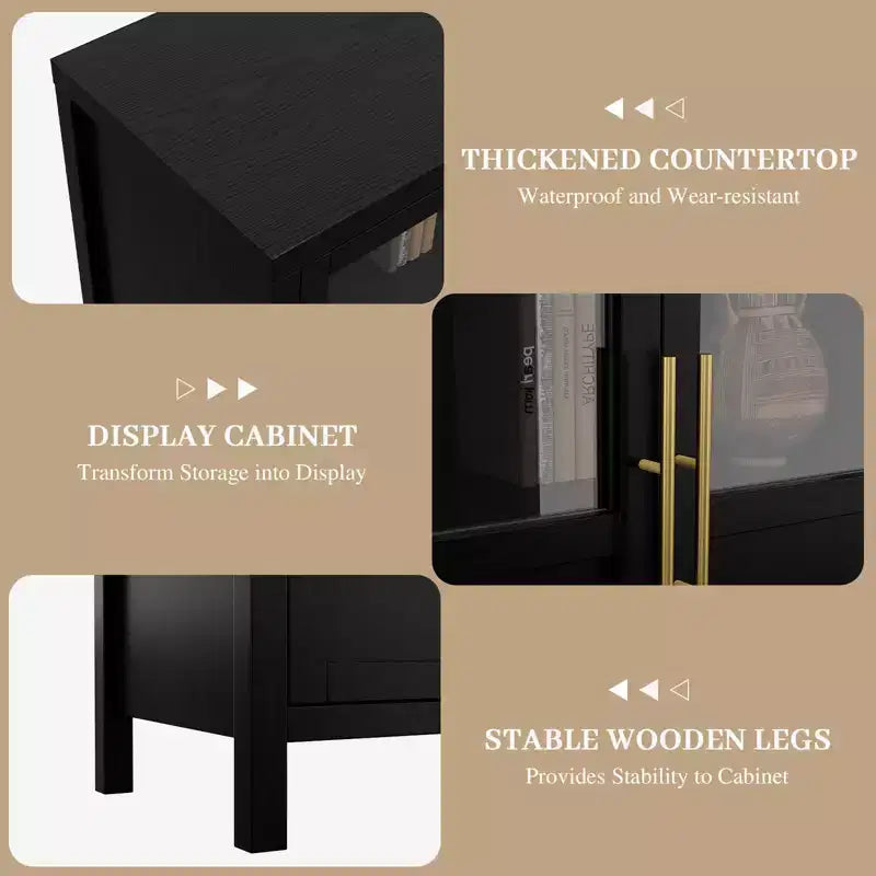 Buffet vaisselier 55 po avec 4 portes vitrées – Meuble de bar à vin pour cuisine, salle à manger, salon