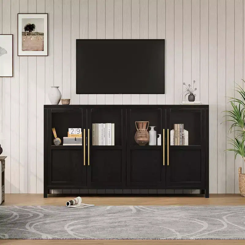Buffet vaisselier 55 po avec 4 portes vitrées – Meuble de bar à vin pour cuisine, salle à manger, salon