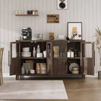 Buffet vaisselier 55 po avec 4 portes vitrées – Meuble de bar à vin pour cuisine, salle à manger, salon