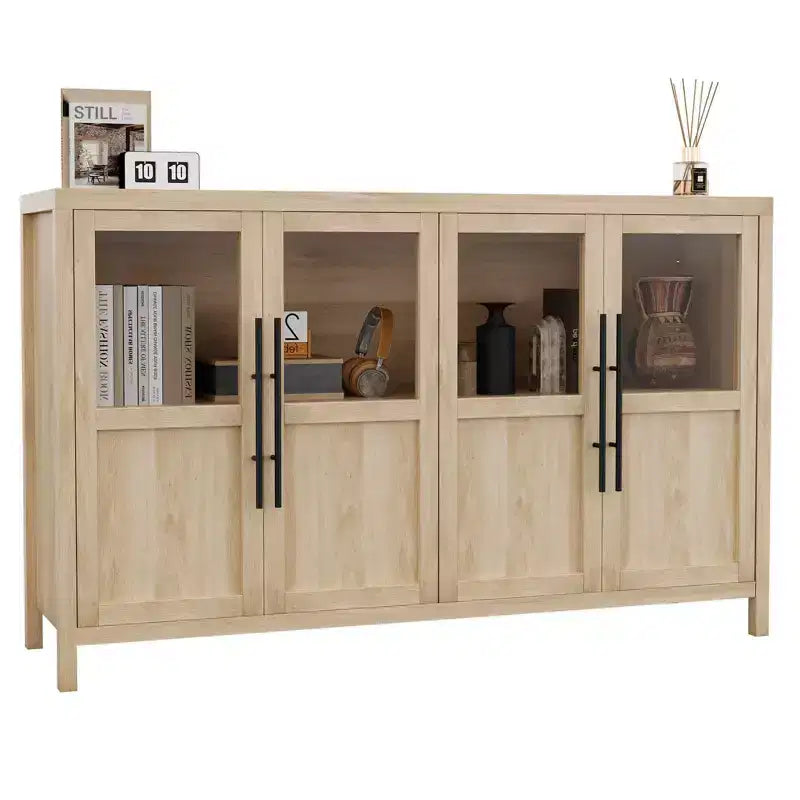 Buffet vaisselier 55 po avec 4 portes vitrées – Meuble de bar à vin pour cuisine, salle à manger, salon