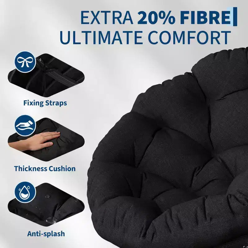 Fauteuil à bascule de patio surdimensionné, rotin tressé à la main, fauteuil en osier ergonomique, cadre en acier robuste, base pivotante à 360°, pour salon, chambre à coucher