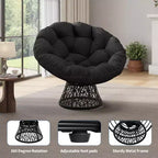 Fauteuil à bascule de patio surdimensionné, rotin tressé à la main, fauteuil en osier ergonomique, cadre en acier robuste, base pivotante à 360°, pour salon, chambre à coucher