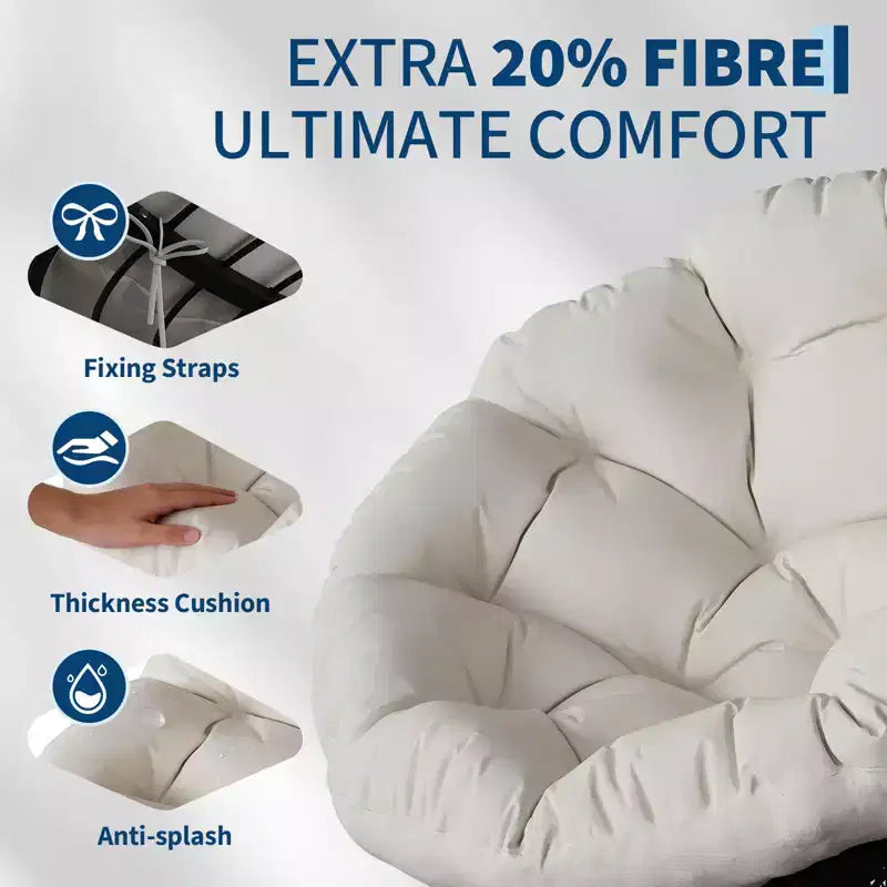 Fauteuil à bascule de patio surdimensionné, rotin tressé à la main, fauteuil en osier ergonomique, cadre en acier robuste, base pivotante à 360°, pour salon, chambre à coucher