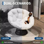Fauteuil à bascule de patio surdimensionné, rotin tressé à la main, fauteuil en osier ergonomique, cadre en acier robuste, base pivotante à 360°, pour salon, chambre à coucher