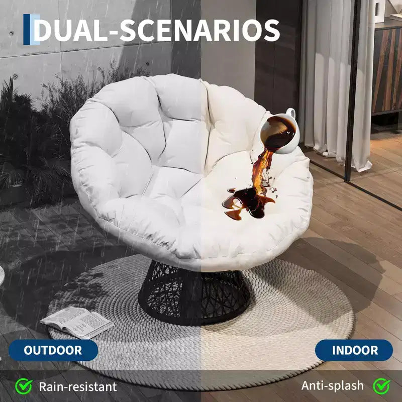 Fauteuil à bascule de patio surdimensionné, rotin tressé à la main, fauteuil en osier ergonomique, cadre en acier robuste, base pivotante à 360°, pour salon, chambre à coucher