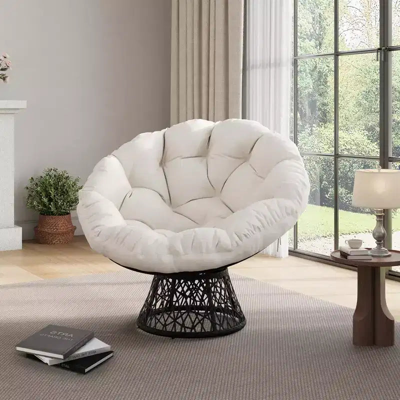 Oversized Rocking Patio Chair, Handwoven Rattan, Ergonomic Wicker Chair, Heavy-Duty Steel Frame, 360 Swivel Base, for Living Room, Bedroom