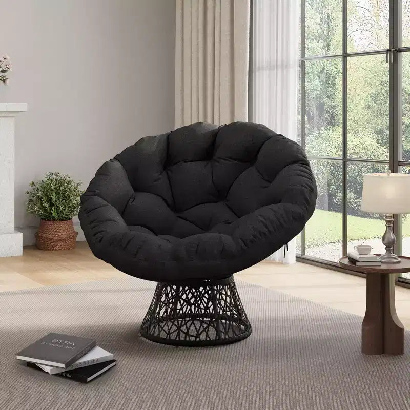 Fauteuil à bascule de patio surdimensionné, rotin tressé à la main, fauteuil en osier ergonomique, cadre en acier robuste, base pivotante à 360°, pour salon, chambre à coucher