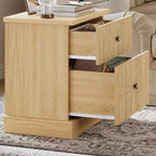 Table de chevet, table d'appoint, commode de chevet cannelée à 2 tiroirs, rangement en bois style moderne du milieu du siècle pour chambre à coucher, salon, chêne clair