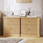 Table de chevet, table d'appoint, commode de chevet cannelée à 2 tiroirs, rangement en bois style moderne du milieu du siècle pour chambre à coucher, salon, chêne clair