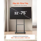 Meuble TV roulant VEVOR, Chariot TV mobile pour écrans de 32 à 75 pouces, Support de moniteur portable réglable en hauteur avec plateau, Supporte jusqu'à 68 kg, Noir