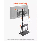 Meuble TV roulant VEVOR, Chariot TV mobile pour écrans de 32 à 75 pouces, Support de moniteur portable réglable en hauteur avec plateau, Supporte jusqu'à 68 kg, Noir