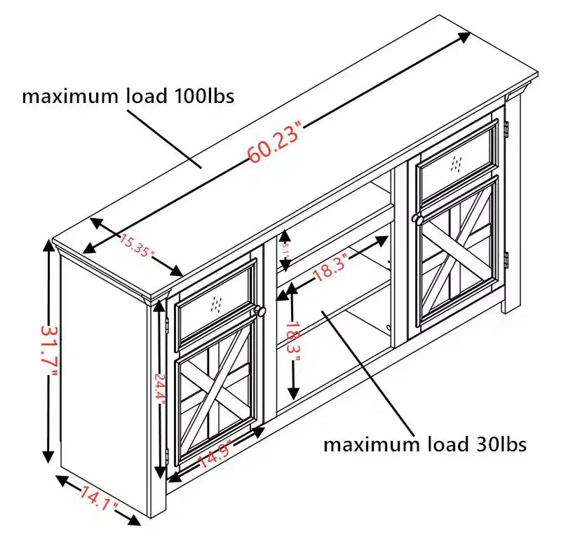 Meuble TV de ferme GDFStudio Valeska 60,23'' avec 2 portes et 5 étagères