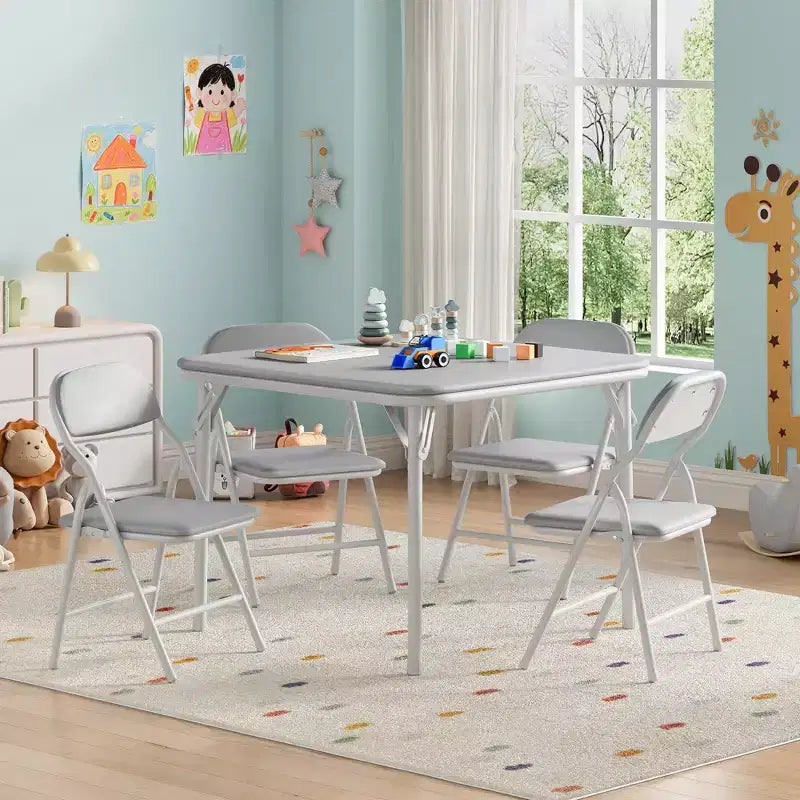 Coolmee Ensemble table et 4 chaises pliantes pour enfants, Ensemble table et chaises d'activités pour tout-petits, pour salle à manger, garderie, salles de classe