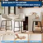 Tabourets de bar lot de 3, tabourets de bar hauteur comptoir 61 cm avec dossier, chaises de bar modernes rembourrées en cuir PU