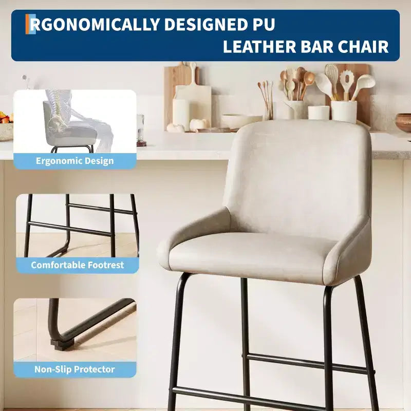 Tabourets de bar lot de 3, tabourets de bar hauteur comptoir 61 cm avec dossier, chaises de bar modernes rembourrées en cuir PU