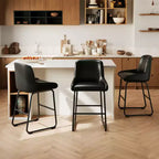 Tabourets de bar lot de 3, tabourets de bar hauteur comptoir 61 cm avec dossier, chaises de bar modernes rembourrées en cuir PU
