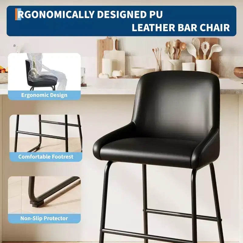 Tabourets de bar lot de 3, tabourets de bar hauteur comptoir 61 cm avec dossier, chaises de bar modernes rembourrées en cuir PU