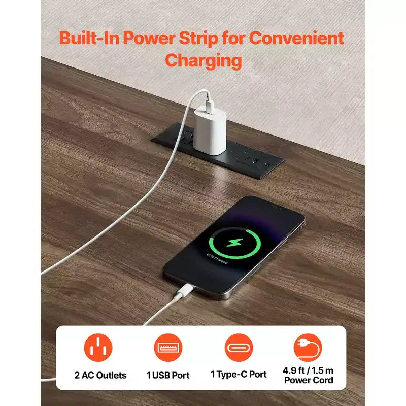 Bureau de direction VEVOR, table de bureau de style ferme avec station de recharge, table de direction en panneaux de particules avec tiroirs de rangement, capacité de charge de 90,7 kg, marron