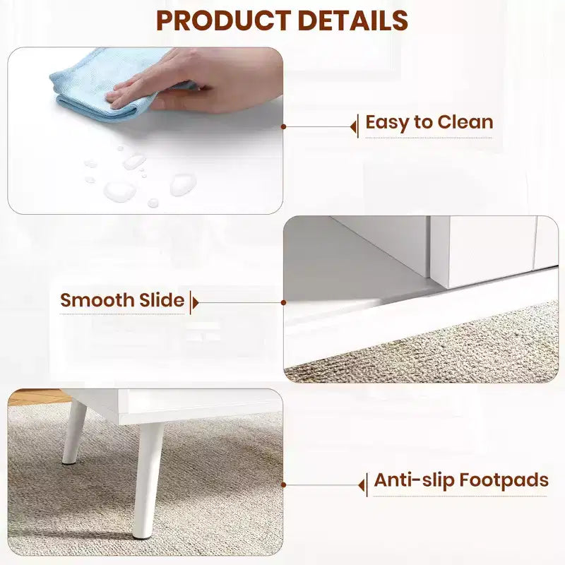 Table basse bohème en rotin, table basse moderne de 100 cm avec porte coulissante et étagère ouverte, table de salon étanche en bois avec patins antidérapants