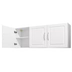 VEVOR Laundry Room Wall Cabinet, 2-Tier Wall Mounted Hanging Cabinet with Adjustable Shelf, Cupboard Storage with 3 Doors, White