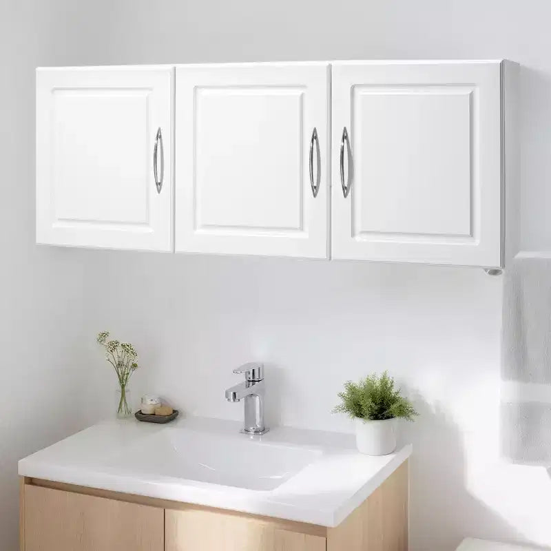 Armoire Murale de Buanderie VEVOR, Meuble Haut à 2 Niveaux avec Étagère Réglable, Rangement avec 3 Portes, Blanc