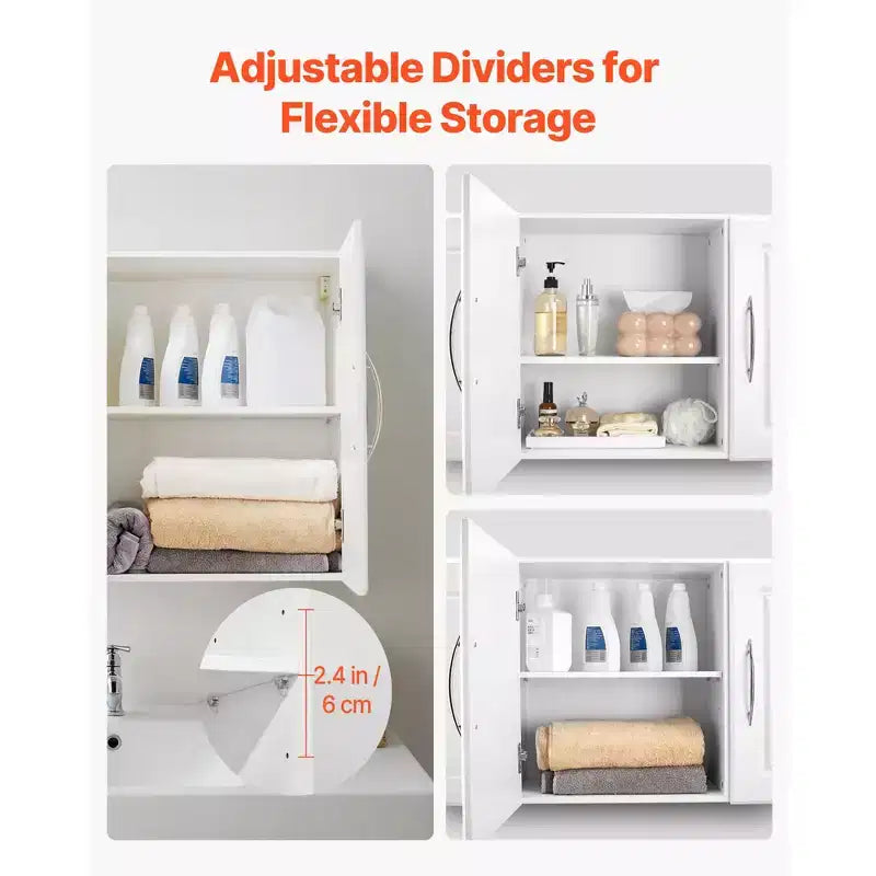 Armoire Murale de Buanderie VEVOR, Meuble Haut à 2 Niveaux avec Étagère Réglable, Rangement avec 3 Portes, Blanc