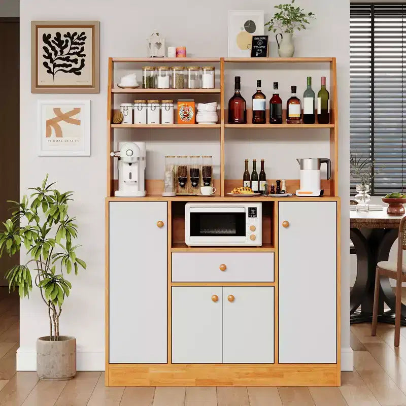 Meuble Buffet Autonome – 2 Portes, 3 Tiroirs, Bois, Étagère Réglable, Rangement de Cuisine pour Salle à Manger, Entrée, Salon
