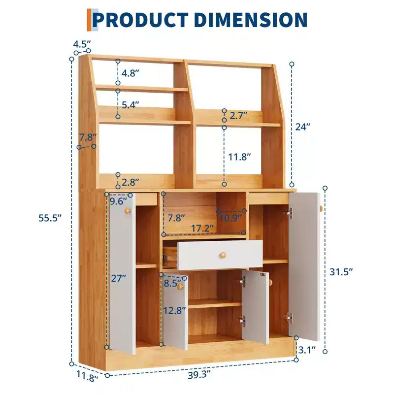 Meuble Buffet Autonome – 2 Portes, 3 Tiroirs, Bois, Étagère Réglable, Rangement de Cuisine pour Salle à Manger, Entrée, Salon
