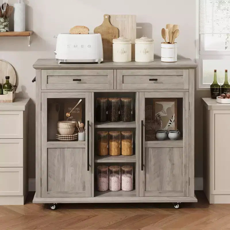 Îlot de cuisine roulant multifonctionnel avec abattant, meuble de rangement mobile avec tiroirs, desserte de bar, chariot de cuisine autoportant pour maisons modernes
