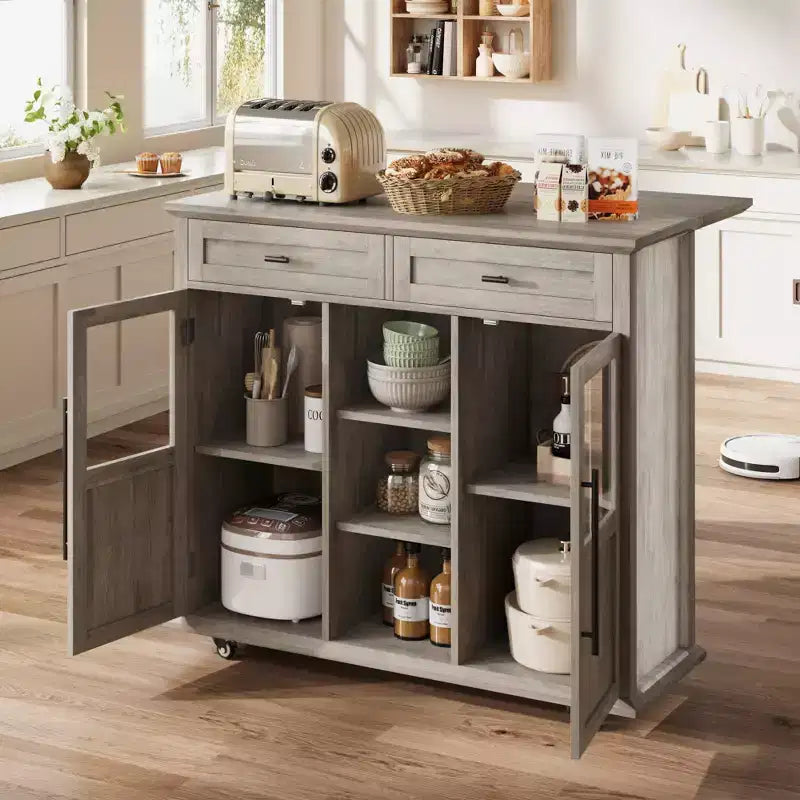 Îlot de cuisine roulant multifonctionnel avec abattant, meuble de rangement mobile avec tiroirs, desserte de bar, chariot de cuisine autoportant pour maisons modernes